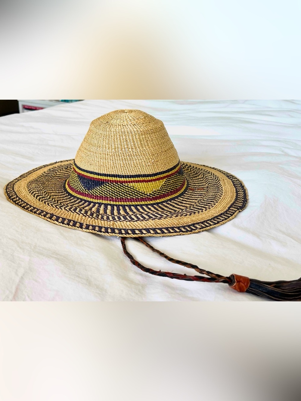 Brand New Handwoven African Bolga Sun Hat - Ghana Straw Hat Size M/L
